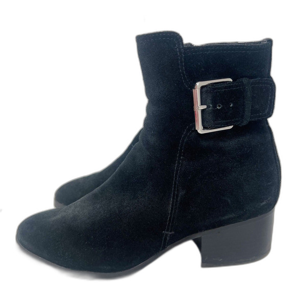 Via Spiga Octavia Black Suede Leather Ankle Boots Booties Buckled Size 8.5 - Picture 1 of 7